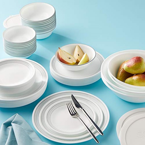 Corelle Vitrelle 78피스 서비스 12개 식기 세트, 삼중 유리 및 칩 방지, 경량 원형 접시 및 그릇 세트, 미스틱 그레이