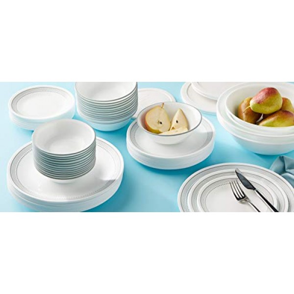 Corelle Vitrelle 78피스 서비스 12개 식기 세트, 삼중 유리 및 칩 방지, 경량 원형 접시 및 그릇 세트, 미스틱 그레이