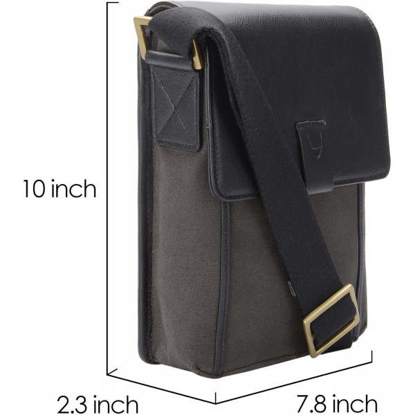 Hidesign Aiden 천연가죽 및 캔버스 미니 크로스바디 남성/여성 메신저 백/여행 가방 / 10.5