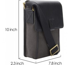 Hidesign Aiden 천연가죽 및 캔버스 미니 크로스바디 남성/여성 메신저 백/여행 가방 / 10.5