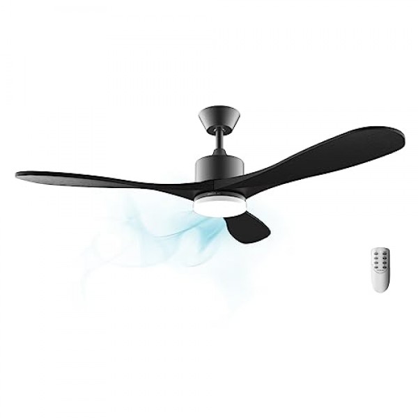 Cecotec EnergySIlence Aero 5200 천장 선풍기 블랙 디자인 40W, 52인치, DC 모터, LED 조명 및 리모컨 포함(목재 마감, Stone Pro)