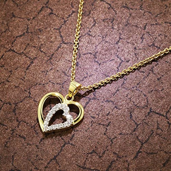 Trendor 51830 하트 펜던트, 큐빅 지르코니아 골드 585, 금도금 체인 여성용 마법 목걸이, 이 목걸이는 훌륭한 선물 아이디어입니다.