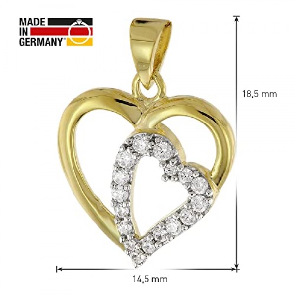 Trendor 51830 하트 펜던트, 큐빅 지르코니아 골드 585, 금도금 체인 여성용 마법 목걸이, 이 목걸이는 훌륭한 선물 아이디어입니다.