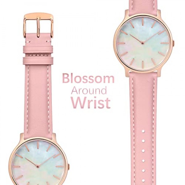 WOCCI 꽃 시계 밴드, 정품 가죽 교체 스트랩, 퀵 릴리스 밴드, 스테인레스 스틸 걸쇠, 18mm 20mm 22mm