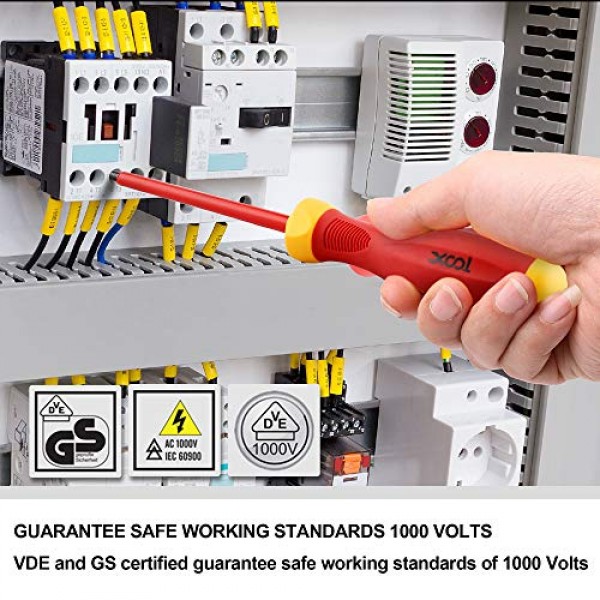 XOOL 1000V 절연 전기기사 스크루드라이버 세트(자석 팁 포함, 슬롯형 및 필립스 비트 미끄럼 방지 그립, 8개)