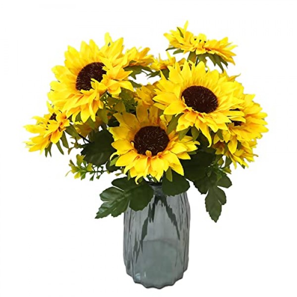 4 묶음 인공 꽃 줄기가 있는 해바라기 꽃다발 실크 해바라기 결혼식 장식, DIY 정원 공예 예술 장식, 파티 장식, 가정 장식, 신부 들고 꽃을 위한 가짜 노란색 꽃