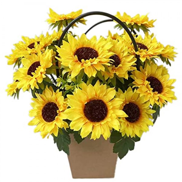 4 묶음 인공 꽃 줄기가 있는 해바라기 꽃다발 실크 해바라기 결혼식 장식, DIY 정원 공예 예술 장식, 파티 장식, 가정 장식, 신부 들고 꽃을 위한 가짜 노란색 꽃