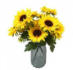 4 묶음 인공 꽃 줄기가 있는 해바라기 꽃다발 실크 해바라기 결혼식 장식, DIY 정원 공예 예술 장식, 파티 장식, 가정 장식, 신부 들고 꽃을 위한 가짜 노란색 꽃