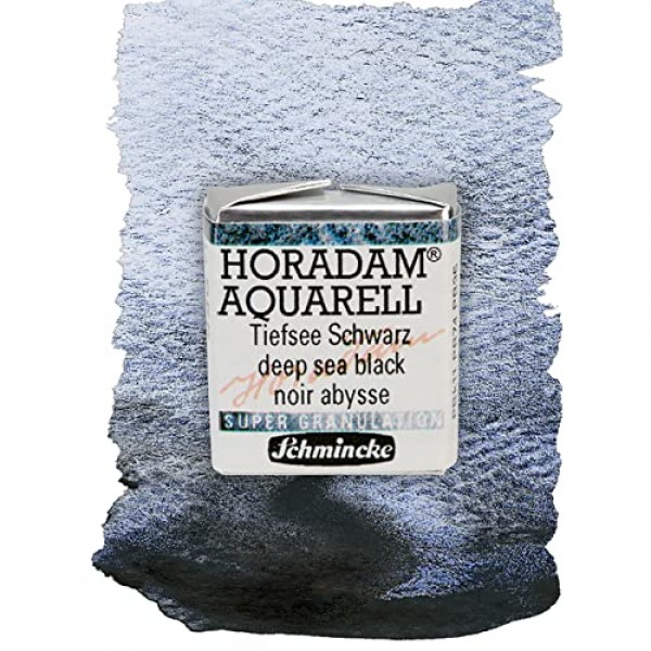 Schmincke - HORADAM® AQUARELL, 슈퍼 과립화, 14 955 044 심해 검정, 1/2 팬, 매우 강한 과립화 색상, 최고급, 슈퍼 과립화 수채화 물감