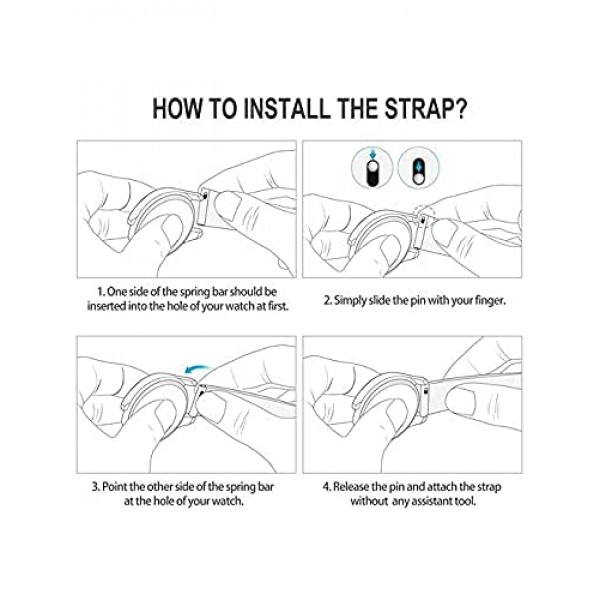 시계 밴드 - 퀵 릴리스 실리콘 시계 스트랩 - 스트랩 크기 버클 선택(스테인리스 스틸 블랙) - 19mm, 20mm, 22mm 시계 스트랩