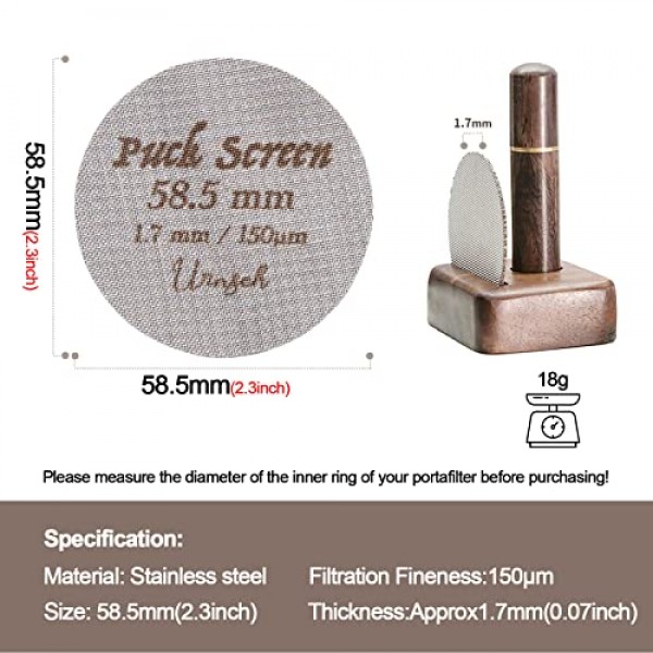 58.5mm 에스프레소 퍽 스크린, Urnseh 재사용 가능 1.7mm 두께 150μm 316 스테인레스 스틸 전문 바리스타 커피 필터 메쉬 플레이트, Portafilter 필터 바구니, 에스프레소 머신 액