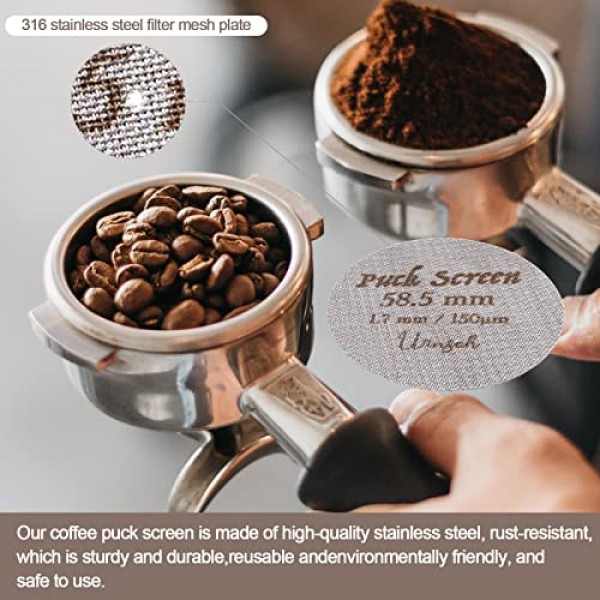 58.5mm 에스프레소 퍽 스크린, Urnseh 재사용 가능 1.7mm 두께 150μm 316 스테인레스 스틸 전문 바리스타 커피 필터 메쉬 플레이트, Portafilter 필터 바구니, 에스프레소 머신 액