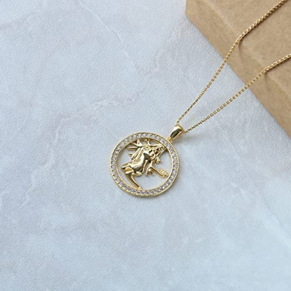 PAVELS 보석 상자와 진품 인증서, 실버, 큐빅을 포함한 Eclipse 컬렉션의 AAA 품질의 우아한 여성용 조디악 표지판 목걸이 버진 18캐럿 골드 도금 빛나는 지르코니아