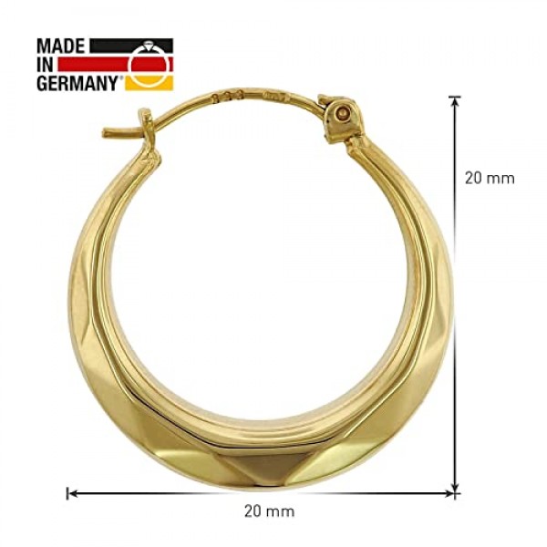trendor 크리올 귀걸이 333 골드 8 캐럿 20mm 여성용 우아한 귀걸이, 진짜 금으로 만든 마법의 후프 귀걸이, 여성용 영원한 선물 아이디어, 75792, 옐로우 골드