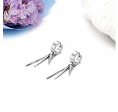 JewelryWe Jewellery 남성용 후프 귀걸이 송곳 테이퍼 레이스, 체인 및 직육면체 펜던트 스테인레스 스틸 귀 커프 스터드 귀걸이 남성용 여성용 귀 피어싱 블랙/골드/실버