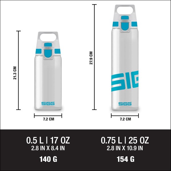 SIGG - Tritan 물병 - Total Clear ONE - 탄산 음료에 적합 - 식기세척기 사용 가능 - 누수 방지 - 깃털처럼 가벼운 - 긁힘 방지 - BPA 프리 - 0.75L Tritan Aqua