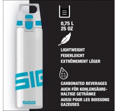 SIGG - Tritan 물병 - Total Clear ONE - 탄산 음료에 적합 - 식기세척기 사용 가능 - 누수 방지 - 깃털처럼 가벼운 - 긁힘 방지 - BPA 프리 - 0.75L Tritan Aqua