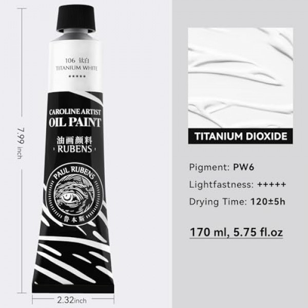 Paul Rubens 티타늄 화이트 오일 페인트, 채도가 높은 170ml 오일 색상, 대형 튜브, 예술가, 학생, 초보자를 위한 크리미한 질감과 일관성을 갖춘 아티스트 오일 페인트 미