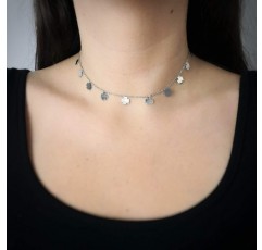 Beloved 스테인리스 스틸 네로우 초커 네크리스 - 11개의 펜던트 참 포함 - 길이 조절 가능한 랍스터 걸쇠, 스틸