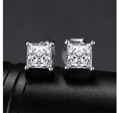 JewelryPalace 프린세스 컷 Moissanite 스터드 귀걸이 실버 925 여성, 신부 보석 세트, 귀걸이 실버 스퀘어 걸스 보석, 스터드 귀걸이 실버 스몰 스톤 여성용 여성용 로즈 골드 