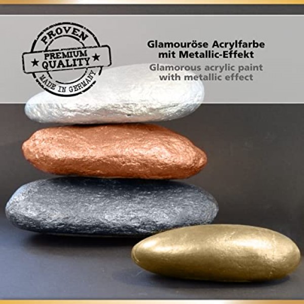 Viva Decor® 메탈릭 아크릴 페인트(실버, 실버 그레이, 골드, 브론즈, 구리, 5 x 3,38 Fl ozl) 메탈릭 효과가 있는 매력적인 아크릴 페인트, 붓는 아크릴 페인트 세트 메탈릭 - 