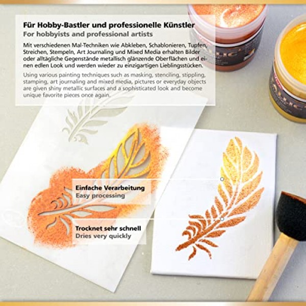 Viva Decor® 메탈릭 아크릴 페인트(실버, 실버 그레이, 골드, 브론즈, 구리, 5 x 3,38 Fl ozl) 메탈릭 효과가 있는 매력적인 아크릴 페인트, 붓는 아크릴 페인트 세트 메탈릭 - 