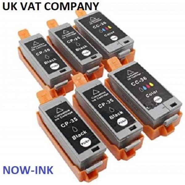 Now Ink Ltd는 Canon PIXMA IP100, IP110, Mini 260,320에 호환되는 Canon PGI-35 검정 및 CLI-36 컬러 잉크 카트리지를 설정합니다. PGI-35BK & CLI-36C (6종 세트(블랙 4종, 컬러 2종))