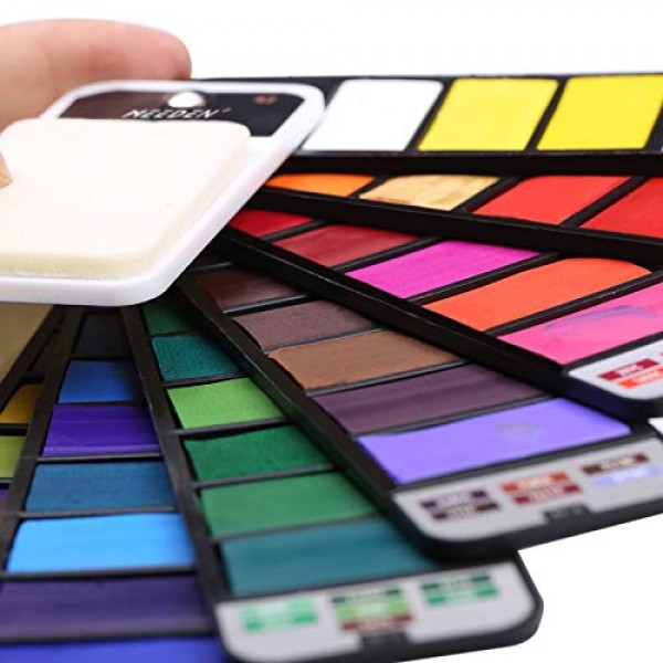 MEEDEN 여행용 수채화 물감 세트: 휴대용 42가지 다양한 수채화 물감 페인트 키트(브러시 4개 포함)