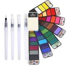 MEEDEN 여행용 수채화 물감 세트: 휴대용 42가지 다양한 수채화 물감 페인트 키트(브러시 4개 포함)