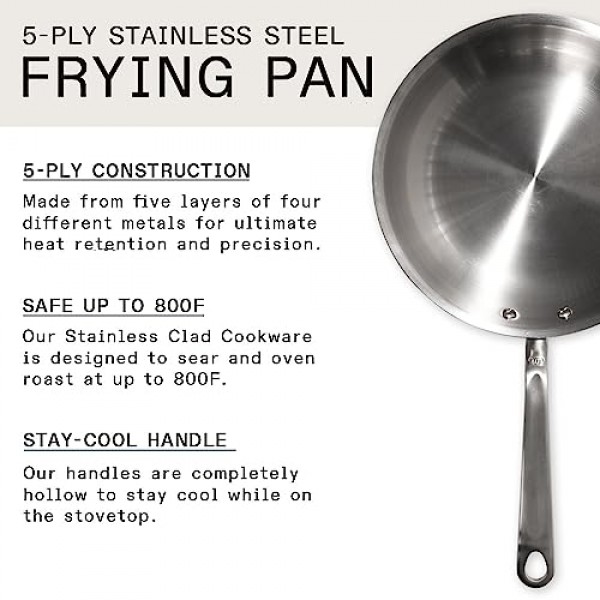 Made In 조리기구 - 10인치 스테인리스 스틸 프라이팬 - 5겹 스테인리스 클래드 - 전문가용 조리기구 - 이탈리아에서 제작 - 인덕션 호환