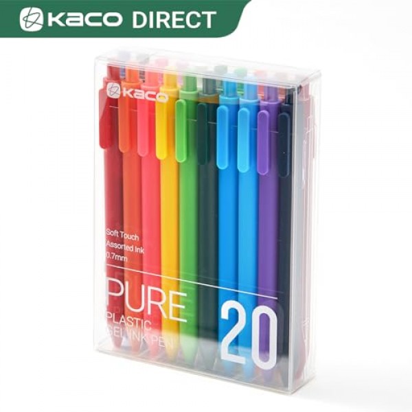 Kaco PURE 젤 펜 컬러 잉크 20 개 모듬 0.7mm, 중간 포인트, 미적 저널링 메모용 귀여운 문구 펜 Shcool 사무용품 (20 색)