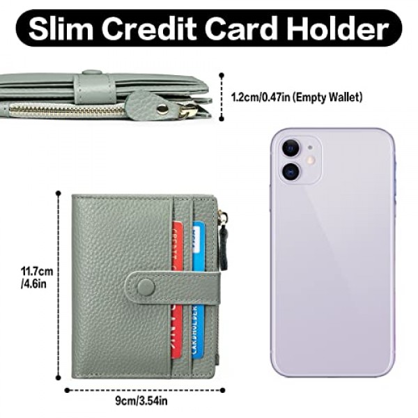 FALAN MULE 여성용 RFID 보호 지갑이 포함된 여성용 정품 가죽 지갑 소형 및 짧은 형식, Ad-grey-green