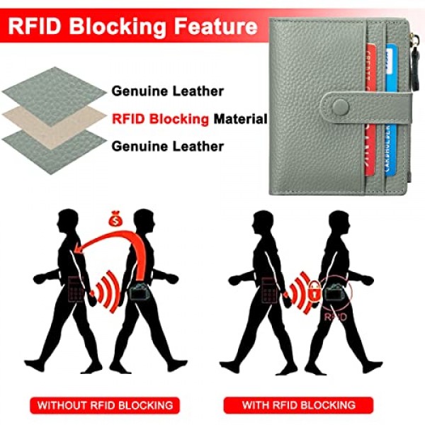 FALAN MULE 여성용 RFID 보호 지갑이 포함된 여성용 정품 가죽 지갑 소형 및 짧은 형식, Ad-grey-green