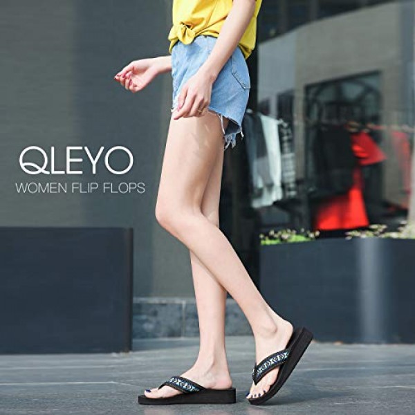 QLEYO 여성용 플랫폼 플립플롭(아치 지지대 포함), 편안한 요가 매트 웨지 플립플롭, 휴가/쇼핑몰/방황/모임을 위한 운동용 워킹 끈 슬리퍼