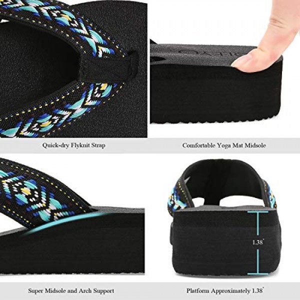QLEYO 여성용 플랫폼 플립플롭(아치 지지대 포함), 편안한 요가 매트 웨지 플립플롭, 휴가/쇼핑몰/방황/모임을 위한 운동용 워킹 끈 슬리퍼