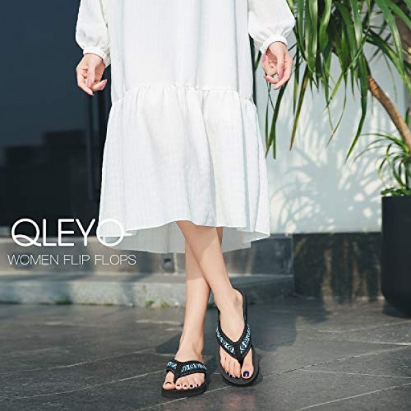 QLEYO 여성용 플랫폼 플립플롭(아치 지지대 포함), 편안한 요가 매트 웨지 플립플롭, 휴가/쇼핑몰/방황/모임을 위한 운동용 워킹 끈 슬리퍼