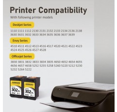 JANMORE 재생 잉크 카트리지 교체용 HP 302 302 XL, 2 검정, HP Envy 4520 4512 4516 Officejet 5252 3830 3833 4655 5255 Deskjet 1112 2130 3630 프린터 3