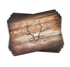 Pimpernel Lodge 컬렉션 플레이스매트 | 4개 세트 | 내열매트 | 코르크 보드 | 식탁용 하드 플레이스매트 세트 | 크기 15.7” x 11.7”