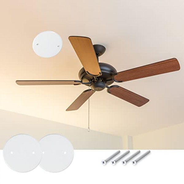 4팩 5인치 천장 커버 플레이트 금속 평면 원형 전기 커버 나사가 있는 빈 원형 ​​벽 플레이트 천장 팬 스위치 캡 커버, 구멍 간격 2.75인치, 흰색(3-1/2인치 전기 상자용