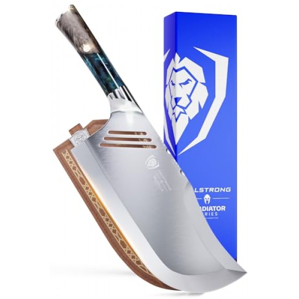 Dalstrong Valhalla Series The Ravager High Carbon 9CR18MOV Steel Massive Cleaver Kitchen Knife with Celestial Resin & Wood Handle, 9인치, 가죽 칼집 포함