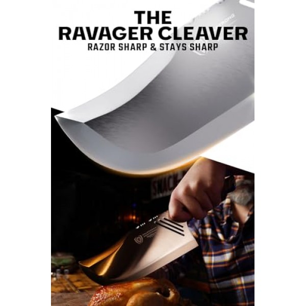 Dalstrong Valhalla Series The Ravager High Carbon 9CR18MOV Steel Massive Cleaver Kitchen Knife with Celestial Resin & Wood Handle, 9인치, 가죽 칼집 포함