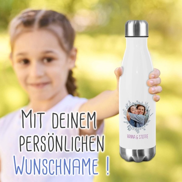 PR Print Royal 스테인레스 스틸 음료수 병 디자인 사진 프레임 및 텍스트-보온병, 물병 BPA 프리, 캠핑, 학교, 스포츠 I 맞춤 선물, 꽃 프레임 1, 500ml 500ml 꽃 프레임 1