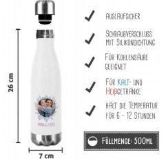 PR Print Royal 스테인레스 스틸 음료수 병 디자인 사진 프레임 및 텍스트-보온병, 물병 BPA 프리, 캠핑, 학교, 스포츠 I 맞춤 선물, 꽃 프레임 1, 500ml 500ml 꽃 프레임 1