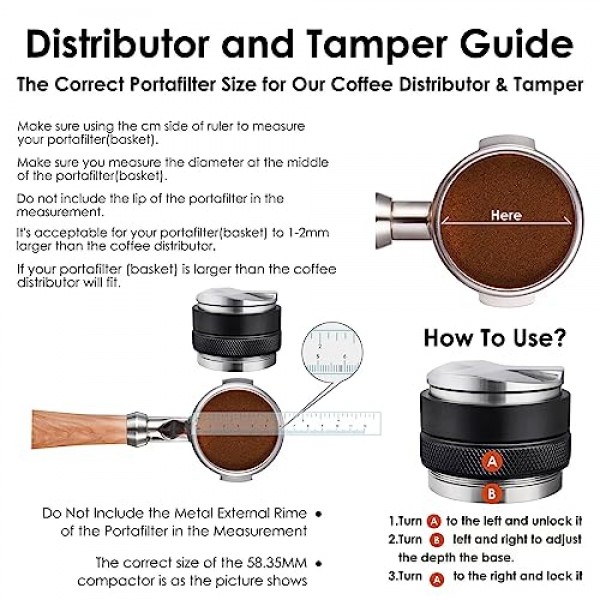 MATOW 58mm 커피 분배기 및 탬퍼, Portafilter에 적합한 듀얼 헤드 커피 레벨러, 조절 가능한 깊이 증가-전문 에스프레소 핸드 탬퍼