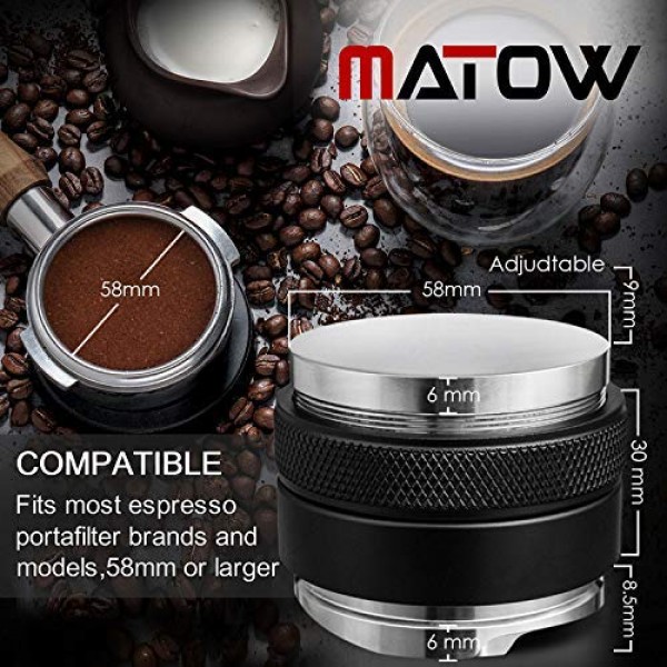 MATOW 58mm 커피 분배기 및 탬퍼, Portafilter에 적합한 듀얼 헤드 커피 레벨러, 조절 가능한 깊이 증가-전문 에스프레소 핸드 탬퍼