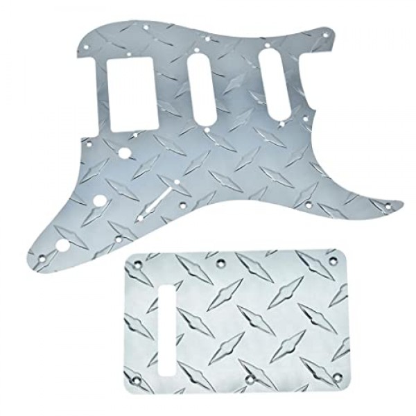 KAISH 프리미엄 다이아몬드 플레이트 11 홀 Strat HSS 픽가드 알루미늄 스크래치 플레이트 및 백플레이트 미국/멕시코 FD Stratocaster Silver용 나사가 있는 트레몰로 트렘 커버