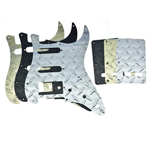 KAISH 프리미엄 다이아몬드 플레이트 11 홀 Strat HSS 픽가드 알루미늄 스크래치 플레이트 및 백플레이트 미국/멕시코 FD Stratocaster Silver용 나사가 있는 트레몰로 트렘 커버