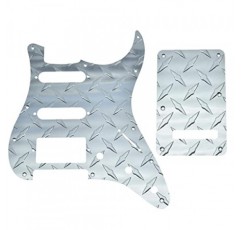 KAISH 프리미엄 다이아몬드 플레이트 11 홀 Strat HSS 픽가드 알루미늄 스크래치 플레이트 및 백플레이트 미국/멕시코 FD Stratocaster Silver용 나사가 있는 트레몰로 트렘 커버