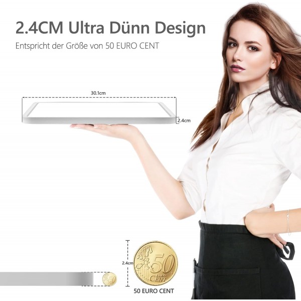 bedee LED 천장 조명 평면, 36 W 4800 LM LED 전구 천장 조명, 2.4 cm 초박형 조절 가능 3000 K / 4500 K / 6500 K IP44 현대 램프 천장 거실, 침실, 주방, 30 x 30 cm 화이트 ohne Fernbedienung