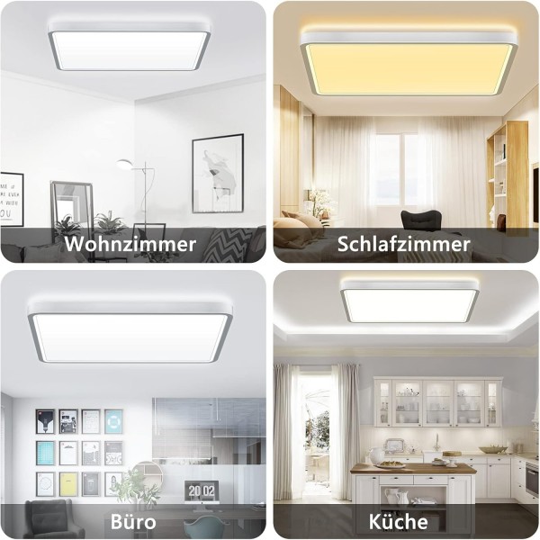 bedee LED 천장 조명 평면, 36 W 4800 LM LED 전구 천장 조명, 2.4 cm 초박형 조절 가능 3000 K / 4500 K / 6500 K IP44 현대 램프 천장 거실, 침실, 주방, 30 x 30 cm 화이트 ohne Fernbedienung